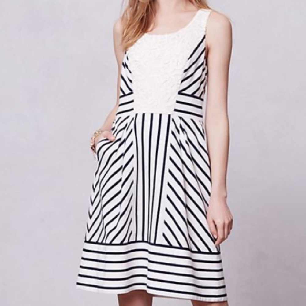 Anthropologie Maeve Chessia Dress Navy White 8